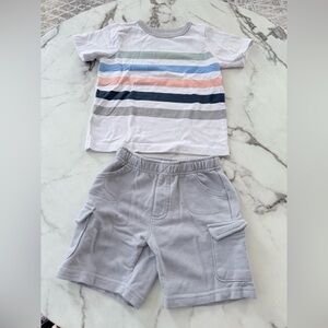 Striped T-Shirt and Gray Cargo Shorts Set